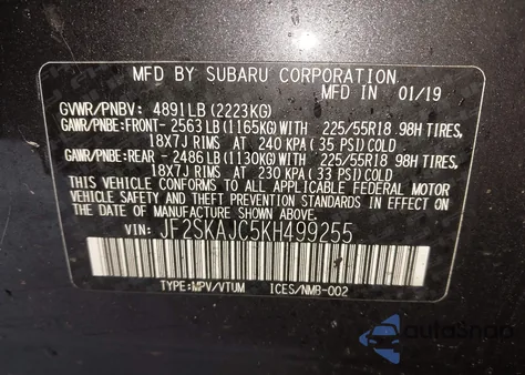 2019 Subaru Forester Sport from USA, damaged, VIN JF2SKAJC5KH499255